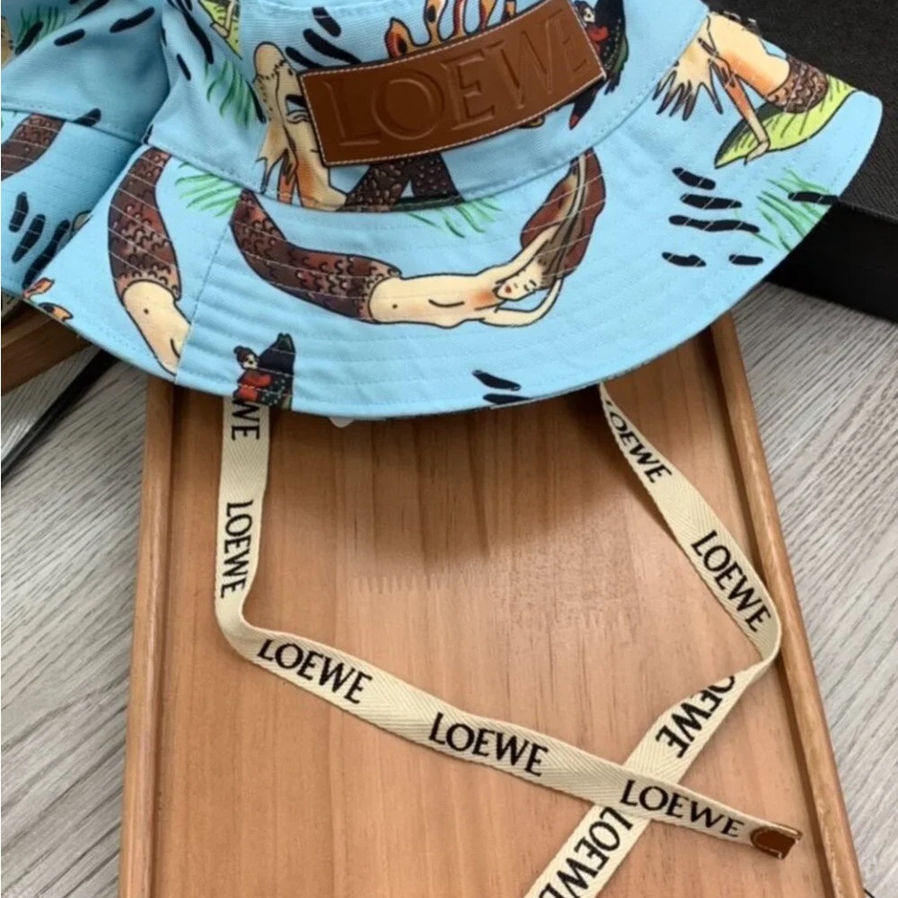 LOEWE Blue Bucket Hat with Mermaid Print - Picture 2 of 9